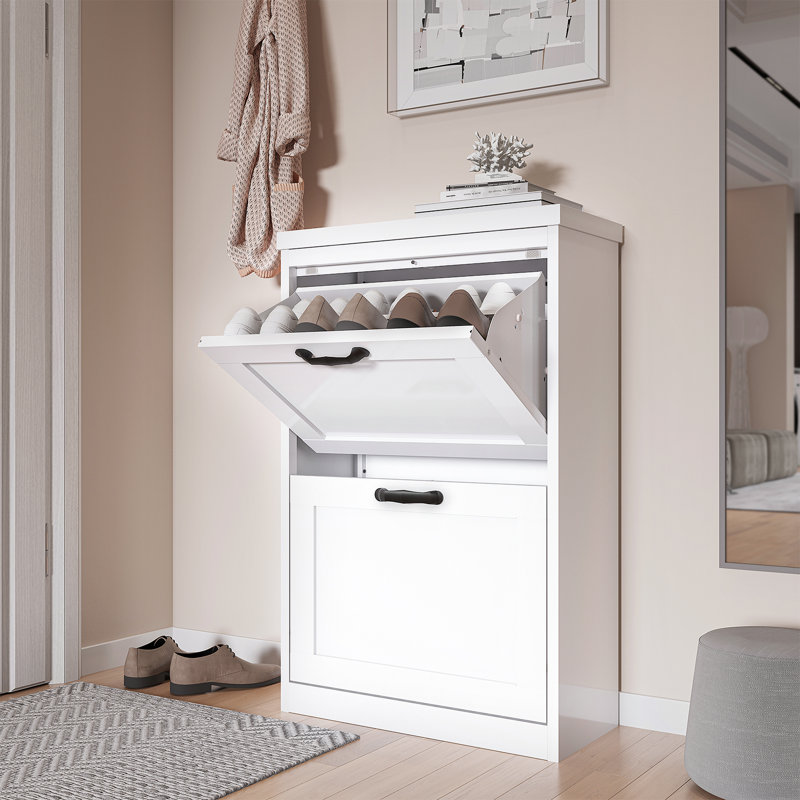 8-10 Pair Enclosed Shoe Cabinet, Compact 2-Door Vertical Storage for Entryway & Hallway
