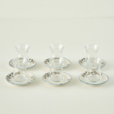 Ensemble de verres à thé vintage avec soucoupes (6 pièces)
