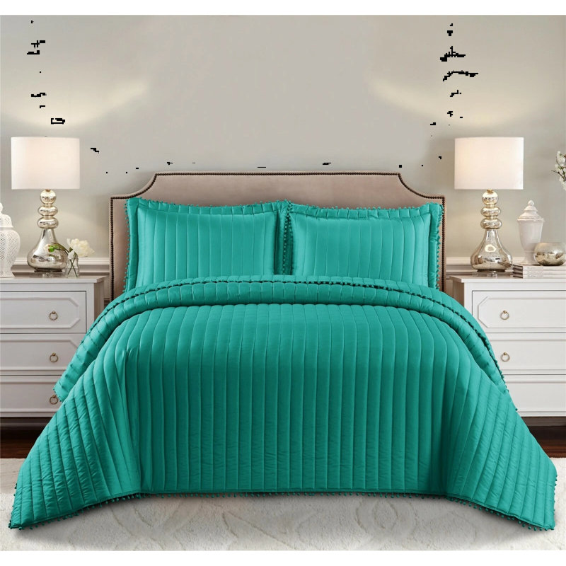 Microfiber / Polyester Solid Colour Bedspread with Pillow Shams, Teal, Double Bedspread + 2 Standard Shams