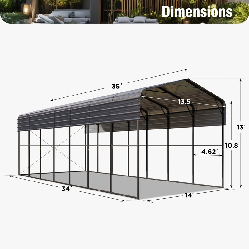  Heavy Duty Galvanized Steel 14x35 Metal Rv Cover