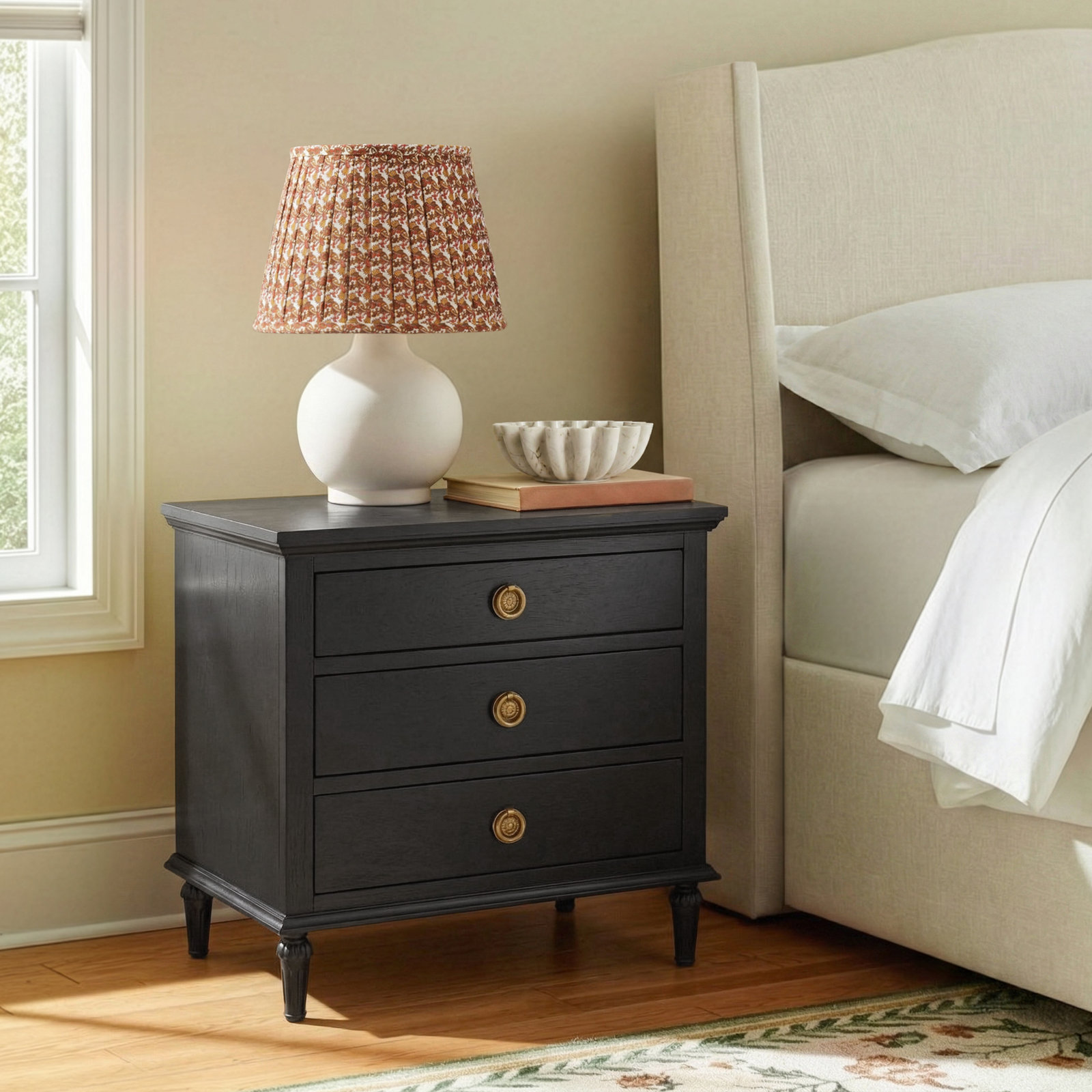3-Drawer Mahogany Nightstand, Black
