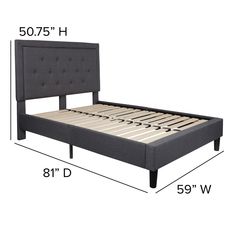 Aluino Panel Button Tufted Upholstered Platform Bed Frame - No Box Spring Required, Dark Gray, Full