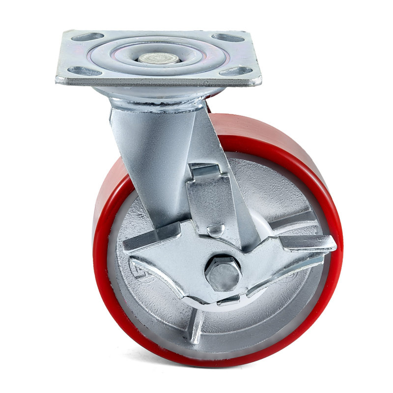 Ensemble de 4 roulettes industrielles robustes avec freins - Roulettes pivotantes en polyuréthane de 6 po et plaque de base en fer pour meubles d'une capacité de 1000 lb