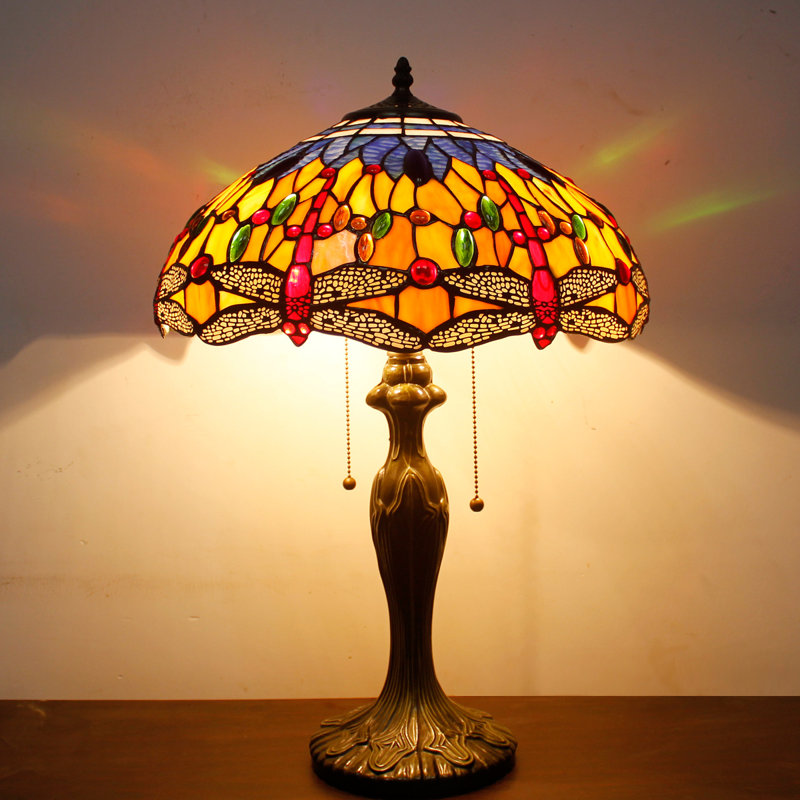 Lampe Tiffany antique en bronze 24 po Alfie-John, Orange / noir