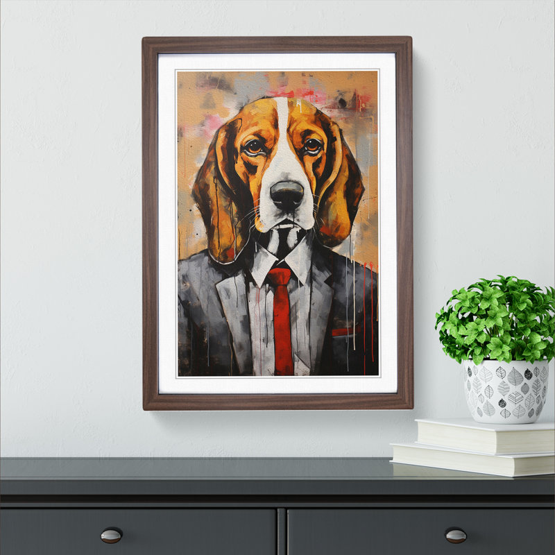 Beagle Contemporary Art - Framed Print, 64cm H x 46cm W x 2cm D, Walnut Framed
