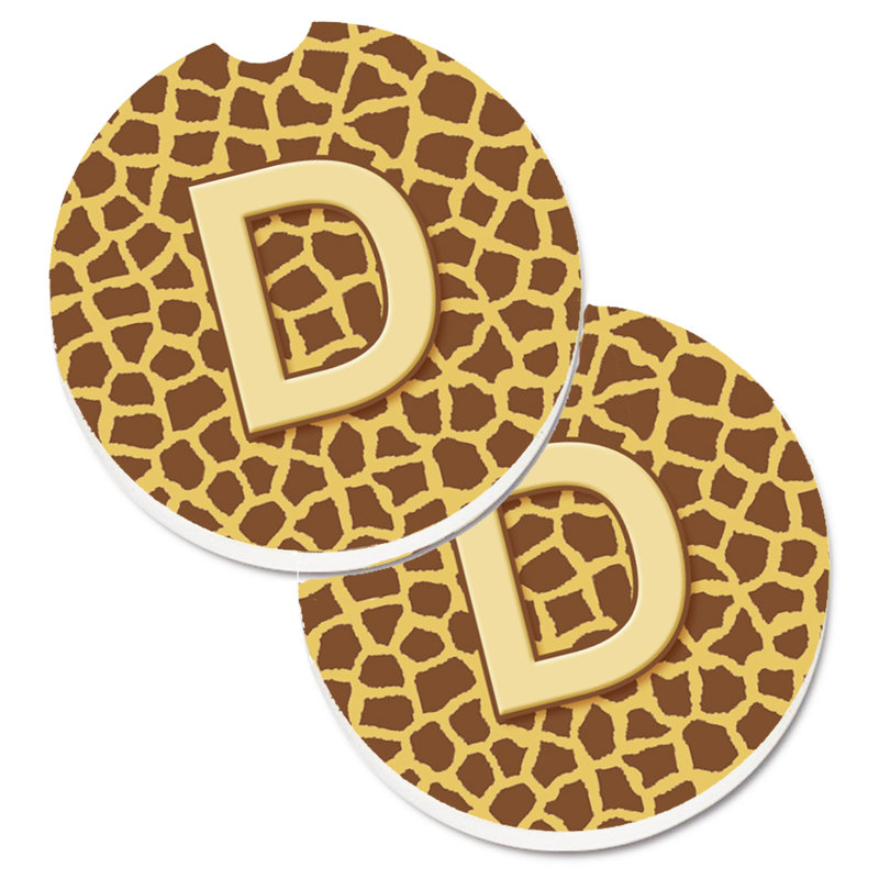 Ceramic Round 2 Piece Car Coaster Set, D