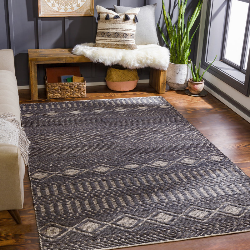 Tapis gris anthracite en laine tissé à la main Colin, Rectangle 8 pi x 10 pi