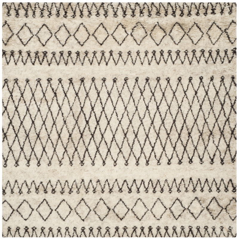 Clem Southwestern Handmade Tufted Wool Ivory/Brown Area Rug, Square 6'