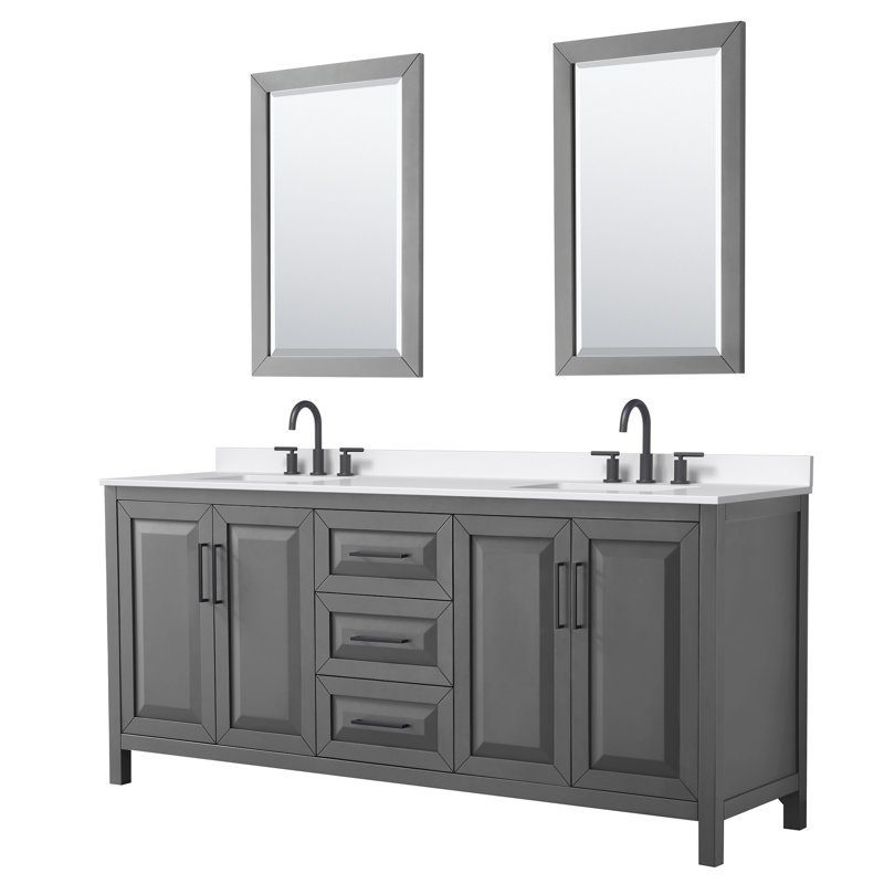 Daria 80'' W Vanity, Giotto Quartz, Gray, Matte Black
