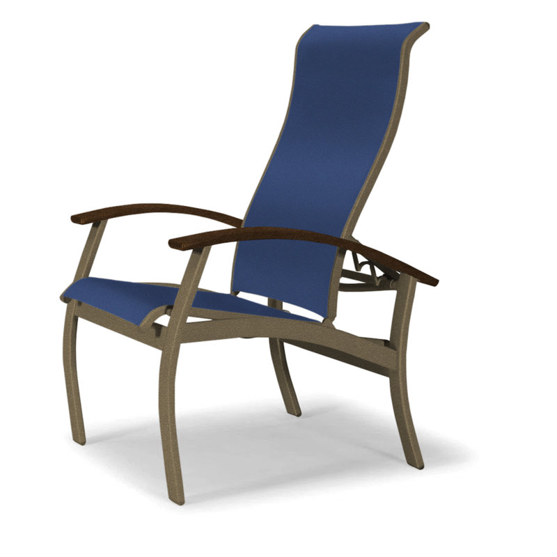 Chaise de patio Askar, Bois de plage texturé, Bleu marine 13D Sunbrella®, Kona