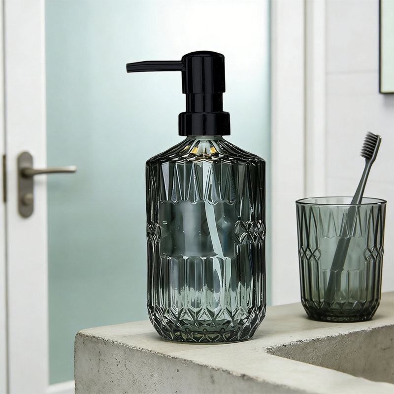 Bouteille d'eau, distributeur de savon en verre, pompe rechargeable, bouteille de lavage à la main Luxurys, Noir