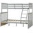 Twin Over Full Gray Bunk Bed Of Wood, Equipped With And Features, Strong Pine Build, Can Be Split Into Two For Added Convenience, No Spring Box Necessary, Top Handrail - Length Protection, Bottom