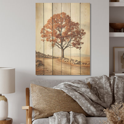 Vintage Maple Tree Charm I - Tree Maple Wood Art On Natural Pine Wood