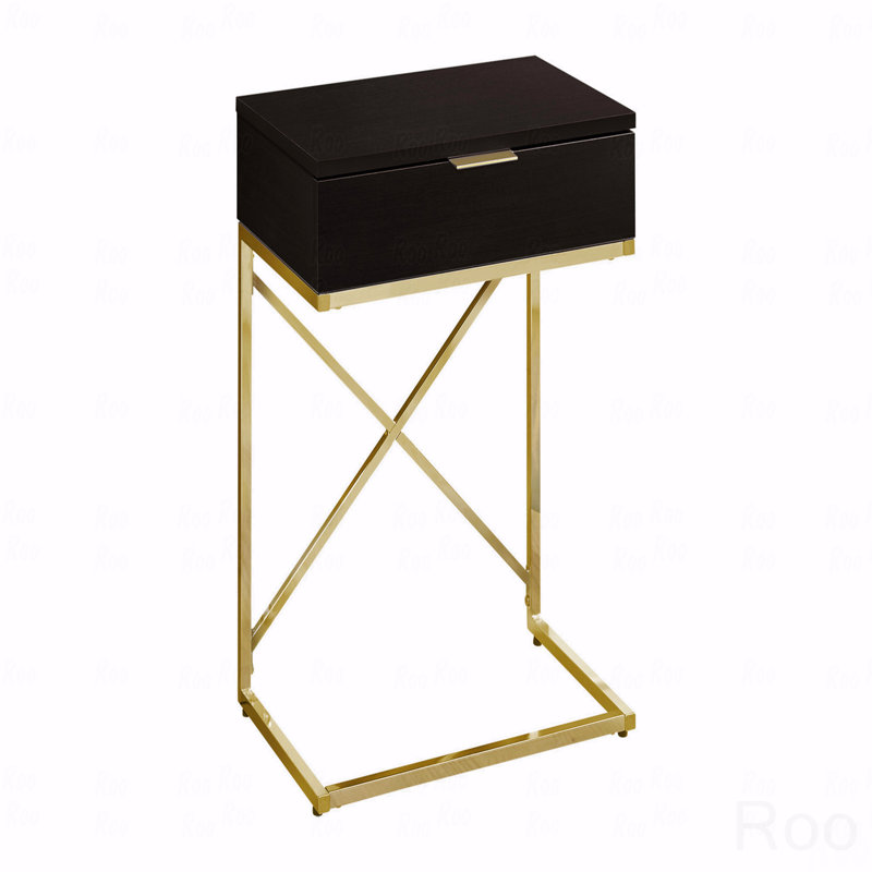 Table d'appoint, table d'appoint, table de bout, table de chevet, lampe, tiroir de rangement, stratifié, métal doré, contemporain, moderne