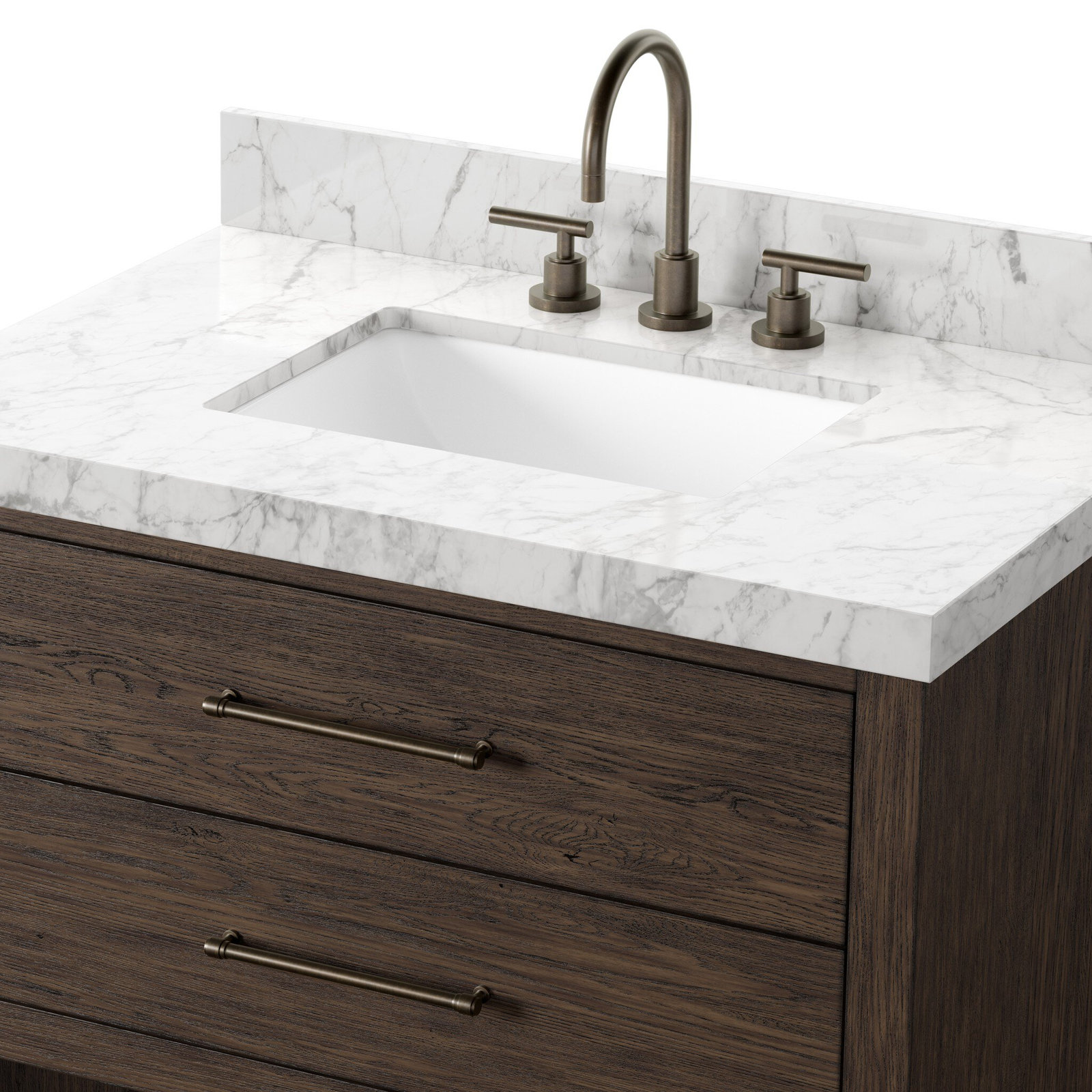 Mattia Single Bathroom Vanity, Carrara Marble, Satin Espresso Oak