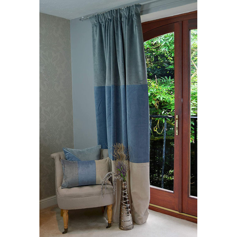 Crooms Blackout Curtain Pair, Teal/Blue/Cream, Width 167 x Drop 228 cm