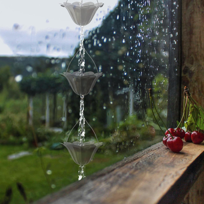Chaîne de pluie de 8,5 pi en fer pour gouttières et barils de pluie, chaîne de pluie décorative résistante à la rouille pour jardin