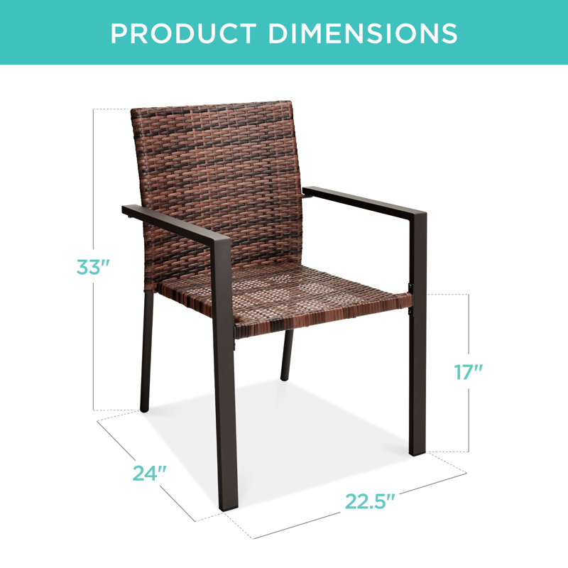 Ebern Designs Wicker Chairs, Stackable Outdoor Dining Furniture W/ Armrests, Light Brown
