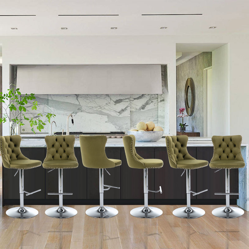 Tabourets de bar pivotants réglables à 360 °, Argent, Vert olive, 6