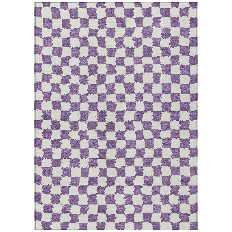Tapis extérieur lavable à motif géométrique mauve et ivoire 3 pi x 5 pi