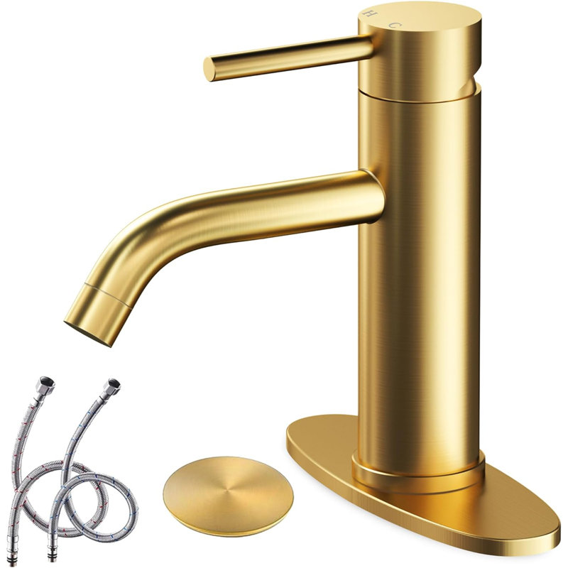Modern Single-handle Bathroom Faucet with Drain Assembly, Brushed Gold