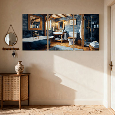 Scenic & Cityscapes Luxury Bathroom Interior Design Art Print Set of 3 Canvas Wall Art Prints