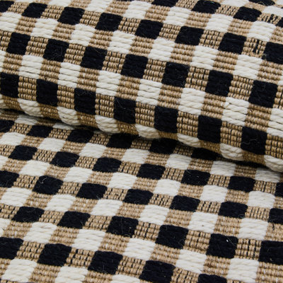 Natural, Black & White Checked Rug