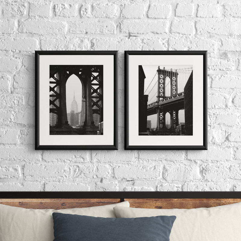 New York Crossing - 2 Piece Picture Frame Photograph Print Set, Black
