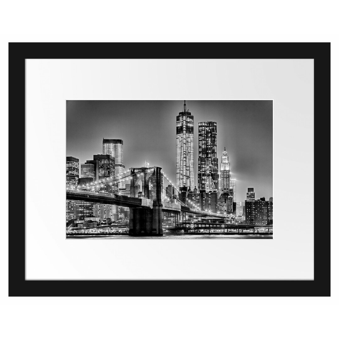 Gerahmtes Poster New York City, Skyline bei Nacht