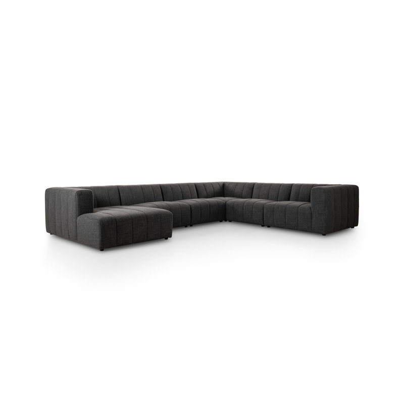 Langham Channeled 6 - Piece Sectional, Right Hand Facing, Saxon Charcoal Polyester Blend, 25" H x 157" W x 122" D