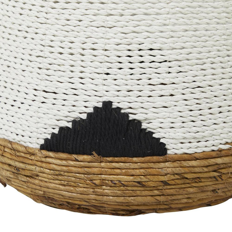 CosmoLiving by Cosmopolitan White Banana Leaf Handmade Triangle Details Decorative and Functional Storage Basket with Handles, Set of 2 21", 18"H
