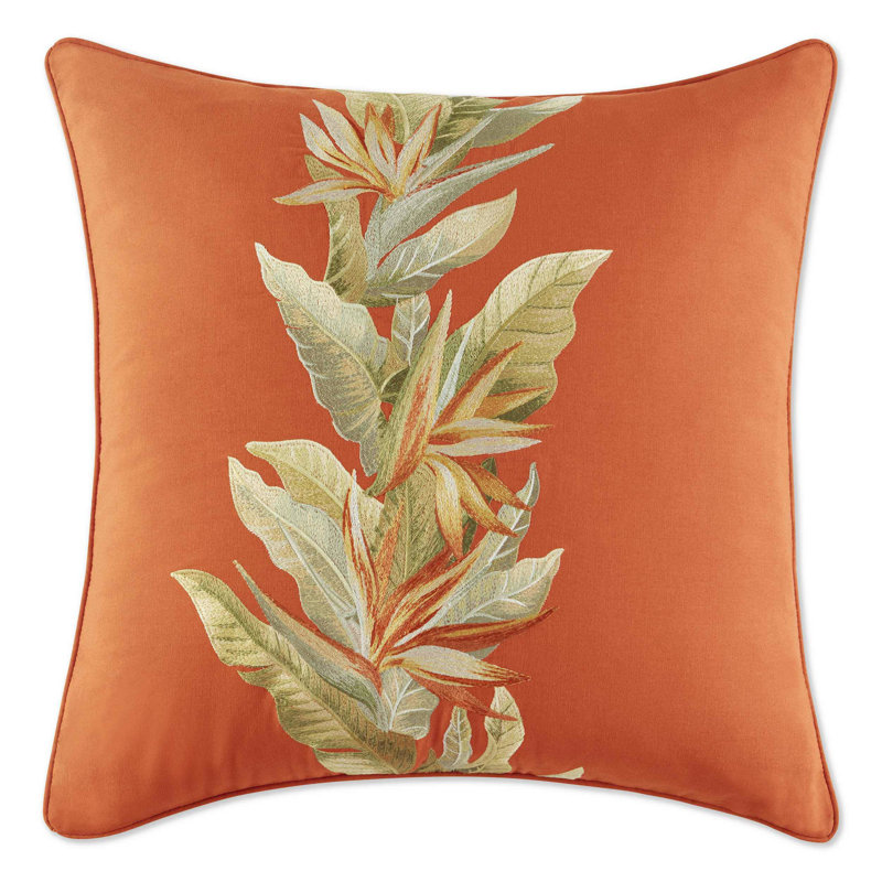 Apricot Embroidered Tropical Feather Fill Throw Pillow