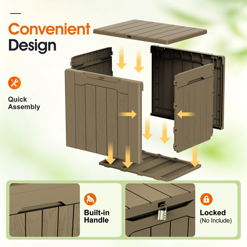 30 Gallon Waterproof Lockable Outdoor Resin Deck Box, Light Brown