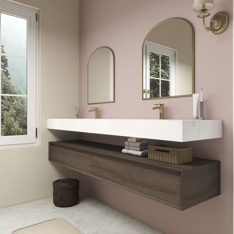 Alysa 84" Wall-Mounted Double Bathroom Vanity Set, Red /Oak
