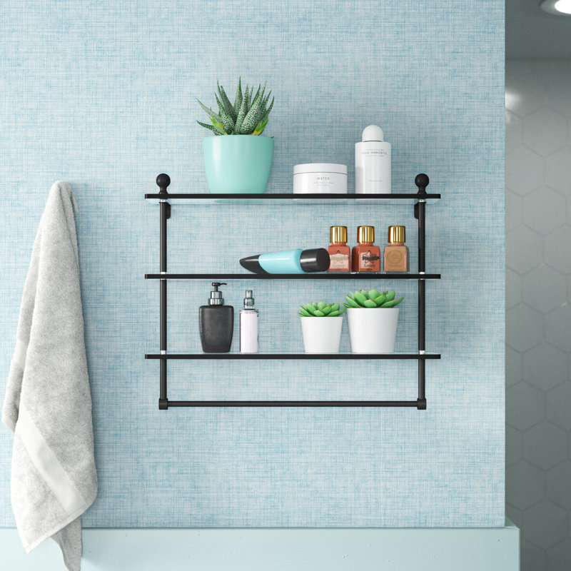 Gober 3 Piece Tiered Shelf with Towel Bar, 22", Matte Black