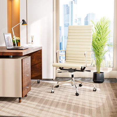 Mid or High Back Genuine Leather Office Chair with Arm and Aluminum Frame