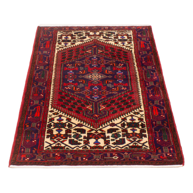 Tapis rouge en laine noué à la main de conception unique 4 pi 1 po x 6 pi 9 po Moana