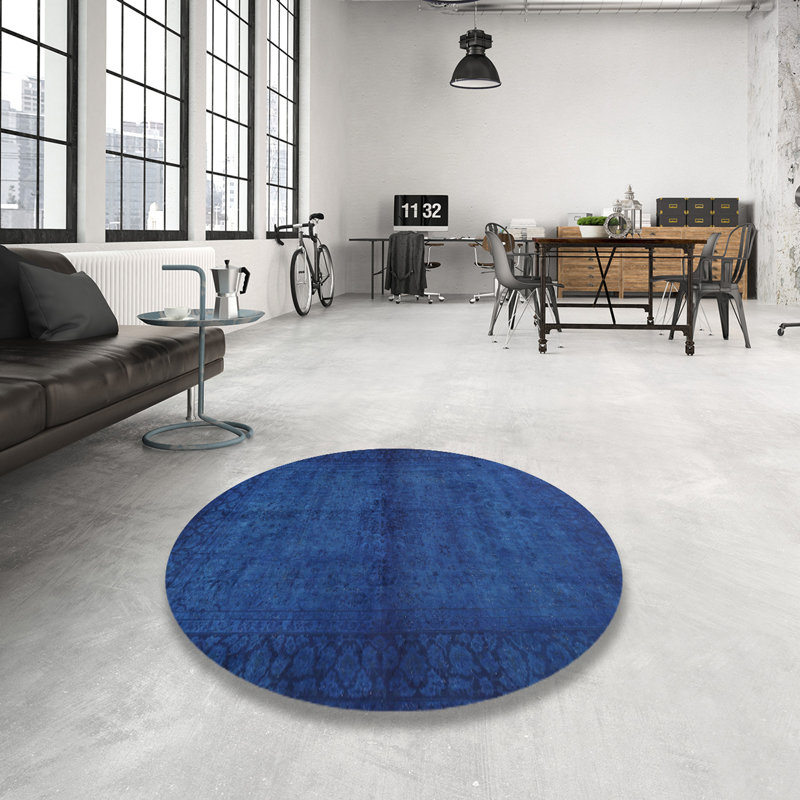 Tapis décoratif bleu contemporain, Rond 3 pi