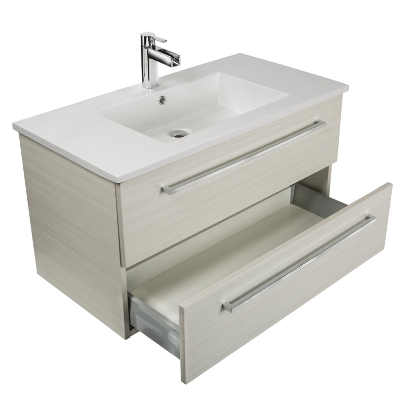 Meuble-lavabo simple de 36 po pour la salle de bain avec comptoir en marbre synthétique Silhouette, Chocolat blanc