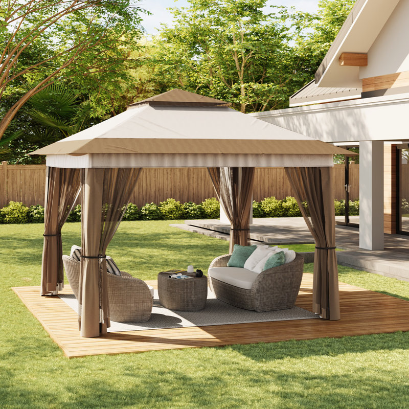13X13 Outdoor Pop Up Canopy With Mosquito Netting Patio Tent, Yellow, 156"H x 120"W