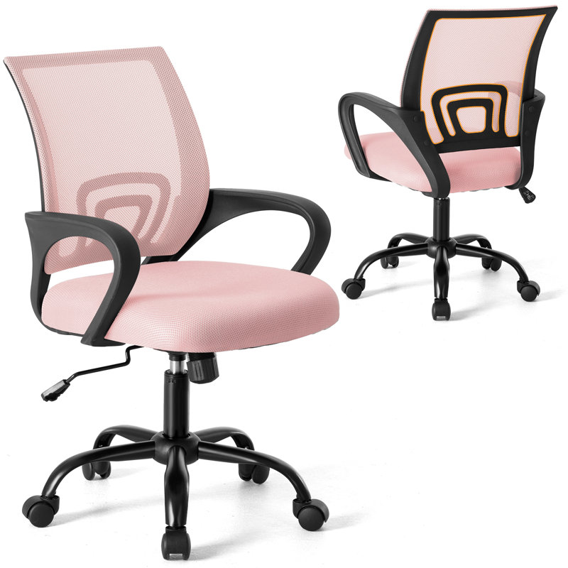 Set Of 2 Adjustable Office Chair With 360°Rotation, Height And Tilt Control,Gray, Pink