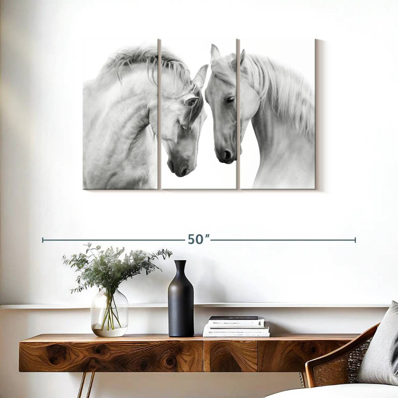 Couple de chevaux blancs sur toile, ensemble de 3 pièces, H 24 po x l 38 po x P 1,25 po