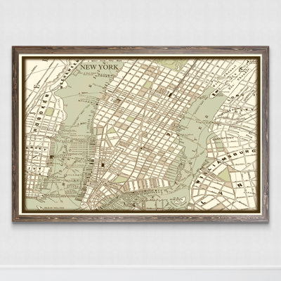 «Custom Sepia Map of New York City» par Paul Cezanne - impression encadrée