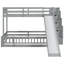 Lit simple superposé au dessus d'un lit double avec glissade, escalier de rangement, lit superposé en bois de pin massif avec garde-corps de sécurité, gris