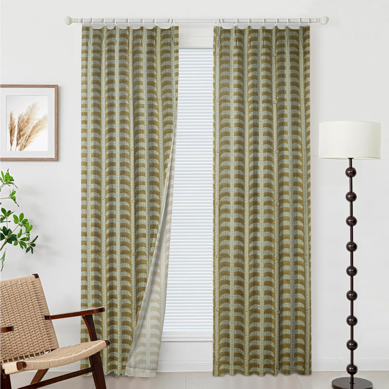 Fabdivine Window Floral Thick Linen Brown Hook Curtain 27x108 Inches, Handmade Block Print with Pleated Pinch Two-Side Panels for Elegant Blackout for Farmhouse, Patio, Home Decorative, Garud