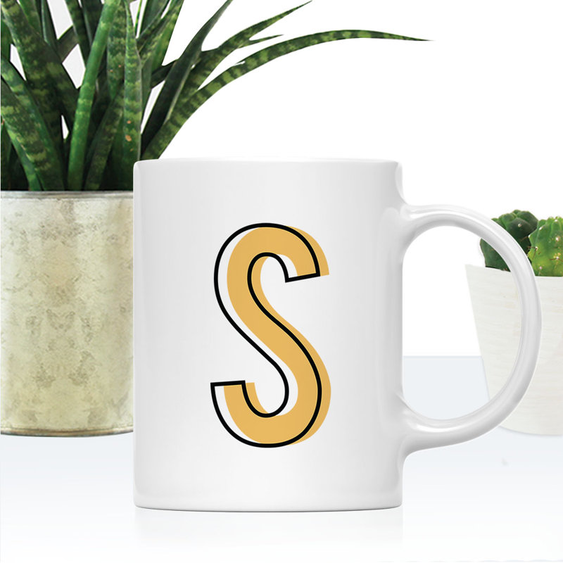 Tasse à café personnalisée avec monogramme personnalisé avec lettres A à Z, tasse à café en céramique 11 oz à blocs de couleur personnalisée, paquet de 1