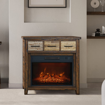 Gurbaaz Rustic 32" Electric Fireplace Console TV Stand - Brown