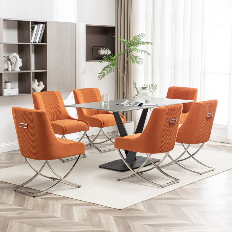 Chaise d'appoint rembourrée en velours Elian, Orange, 6