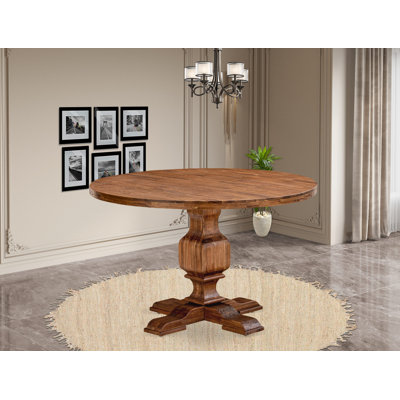 Table de salle à manger Irving Kitchen - plateau de table rond en bois avec base piédestal, noyer antique sablé