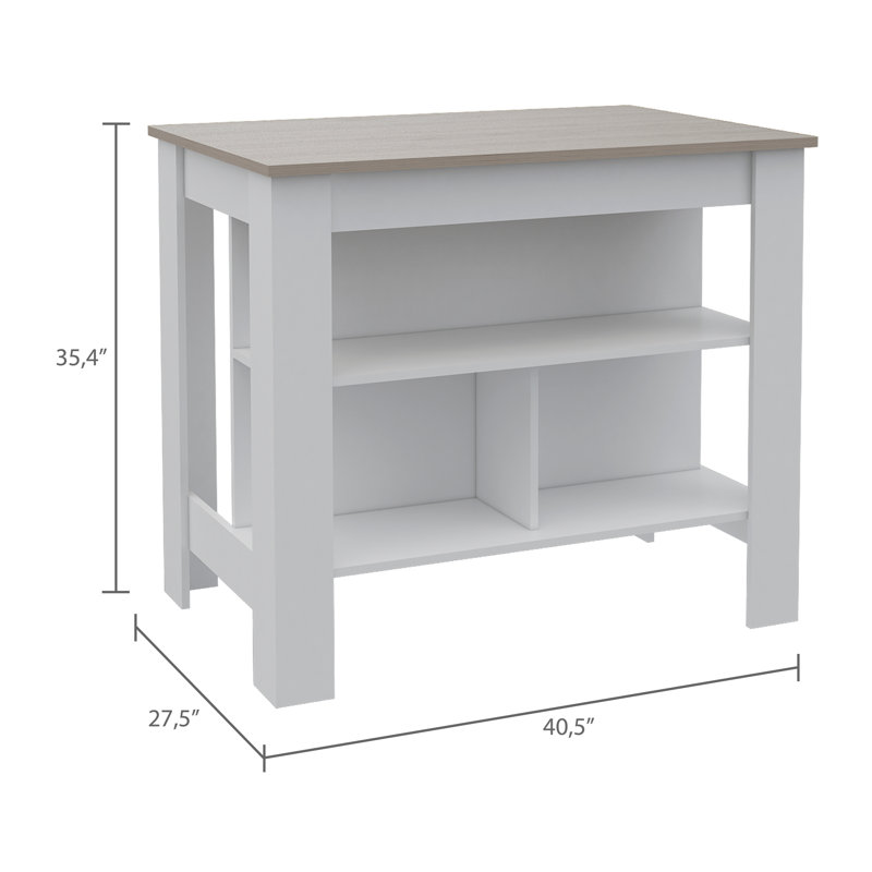 Kitchen Island Antibacterial, Three Shelves, Four Legs  -Light Gray / White, Light Gray/White